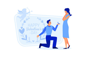 Set of cards for Happy Valentine's Day with young couples in love and romantic items. Relationship, Love, Valentine's day, Romantic concept. A4 vector illustration for banner, poster, card, postcard.