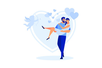 Loving man carrying a woman in his arms. Valentine's day