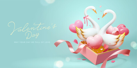 3d swan Valentine's Day banner © HstrongART