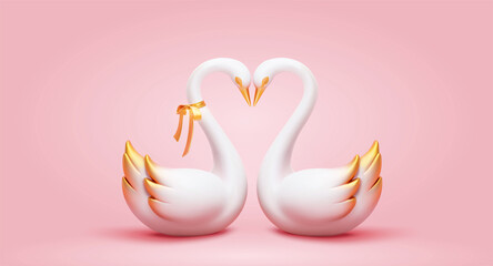 3d elegant white swan couple © HstrongART