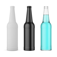 Beer bottles set for mock-up creation. 3d rendering.