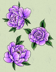 peony set of flowers tattoos © cat poe