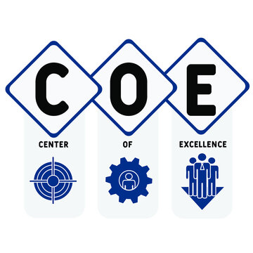 COE - Center of Excellence acronym. business concept background. vector illustration concept with keywords and icons. lettering illustration with icons for web banner, flyer, landing pag