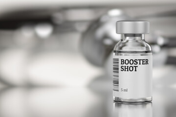 Booster vaccine vial. 3d rendering.