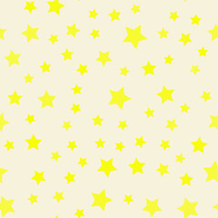 Seamless pattern with stars. Abstract geometric pattern with yellow stars. Random, chaotic pastel background with cute sequins.