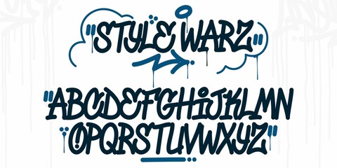 Bold Handwritten Hiphop Doodle Graffiti Street Art Style Font Alphabet. Vector Abstract Illustration