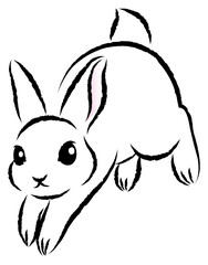 元気に飛び跳ねているウサギ 絵筆で描いた墨絵風のお洒落なイラスト 手描きのアナログ風ベクター