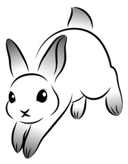 元気に飛び跳ねているウサギ 絵筆で描いた墨絵風のお洒落なイラスト 手描きのアナログ風ベクター