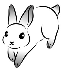 元気に飛び跳ねているウサギ 絵筆で描いた墨絵風のお洒落なイラスト 手描きのアナログ風ベクター