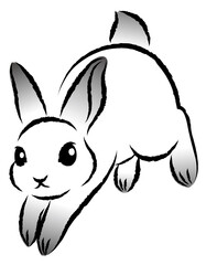 元気に飛び跳ねているウサギ 絵筆で描いた墨絵風のお洒落なイラスト 手描きのアナログ風ベクター