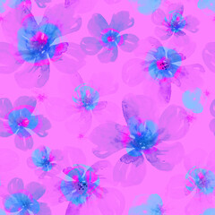 Abstract floral watercolor seamless pattern in neon colors 