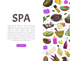 Spa and Beauty Landing Page with Rolled Towel and Hot Stone Vector Template