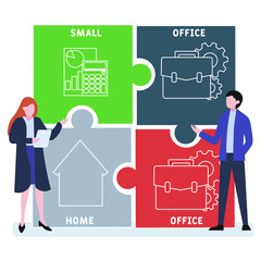 Naklejka premium SOHO - Small Office Home Office acronym. business concept background. vector illustration concept with keywords and icons. lettering illustration with icons for web banner, flyer, landing pag