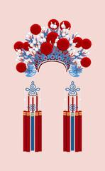 Chinese opera headdress illustration with red ball