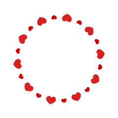 Round frame with hearts. Template for Valentine day invitation card, photo, picture, banner. Vector flat illustration isolated on white background.