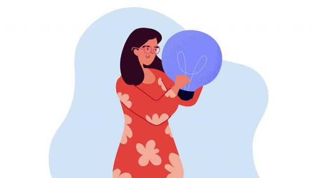 woman lifting bulb character animation