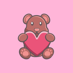 Cute teddy bear brown hugging love heart valentine gift cartoon illustration