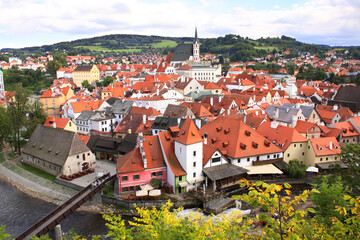 Aerial view over the old town Cesky Krumlov, South Bohemia, Czech Republic