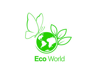 eco world and green world concept with butterfly  vector illustration 