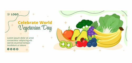Naklejka premium World Vegetarian Day Cover Template Flat Design Illustration Editable of Square Background Suitable for Social media or Greetings Card