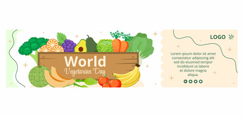 World Vegetarian Day Banner Template Flat Design Illustration Editable of Square Background Suitable for Social media or Greetings Card