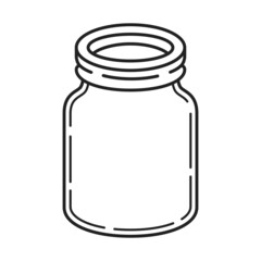 Empty glass jar. Cartoon outline style icon. Vector illustration.