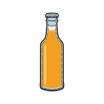 Hand drawn bottle of cold beer, colorful sketch. Oktoberfest symbol. Vector illustration.