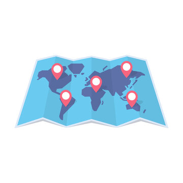 Tourist world map with navigation on it. Vector illustration.