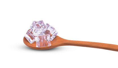ice cubes in a spoon isolated on white background