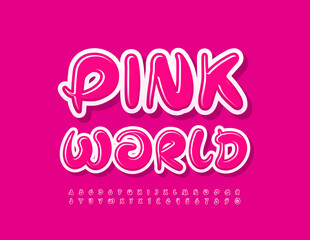 Vector bright template Pink World with creative Font. Handwritten shiny Alphabet Letters and Numbers
