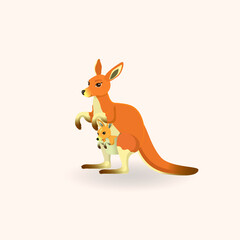 Kangaroo with a cub. Vector illustration isolated on white background.