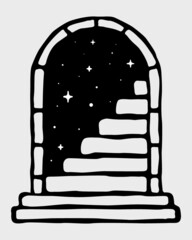 stairway to night sky artwork. perfect for logo, sticker, t-shirt design, etc