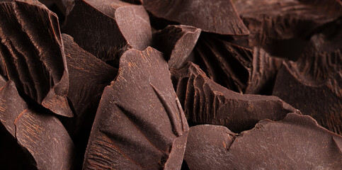 Fototapeta na wymiar pieces dark chocolate, pile cocoa candy, sweet food