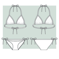 Bikini swimsuit with ties. Technical sketch.