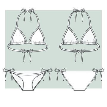 Bikini swimsuit with ties. Technical sketch.