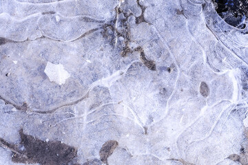 Crashed ice concrete surface background texture. Frozen ice surface of a lake in sunset