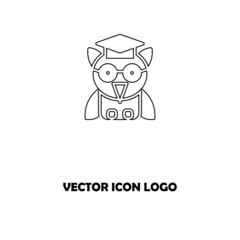 Smart owl with a student academic cap vector icon. Thin line illustration of a school student owl
