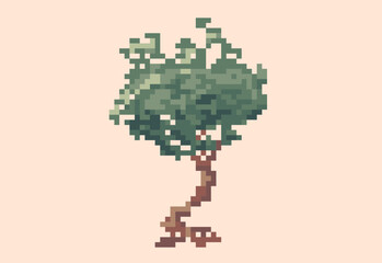 Illustration of a green tree in pixel art style
