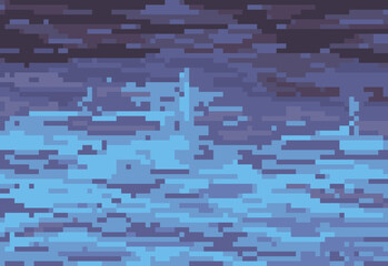 Abstract background with blue clouds in pixel art style