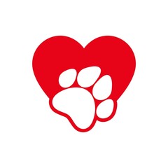 Love paw logo. Paw print icon isolated on white background