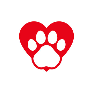 Love paw logo. Paw print icon isolated on white background