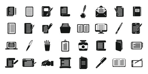 Writing icons set simple vector. Letter write