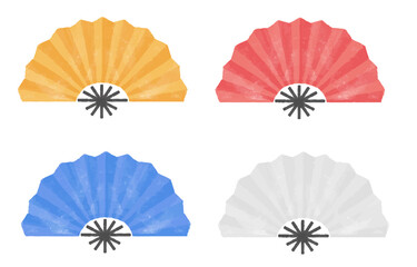 赤青黄白　4色の扇子のイラストセット