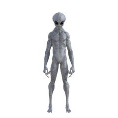 Humanoid alien. Isolated on white background. 3D rendering illustration. Front view.