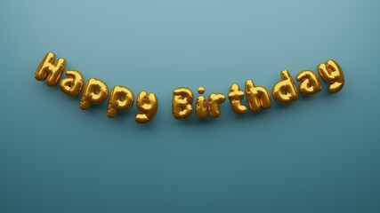 3D rendered illustration of inflated foil balloons with Happy Birthday message