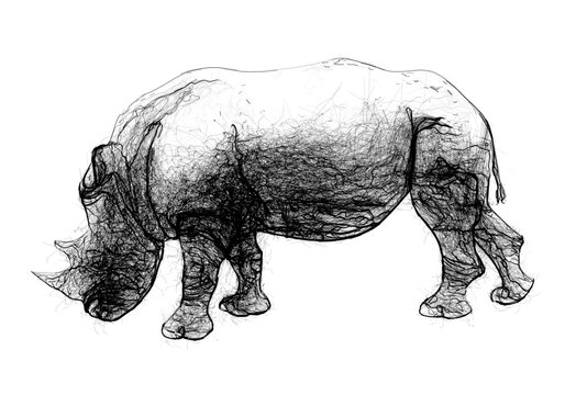 Rhinoceros side view. Doodle sketch. Raster illustration.