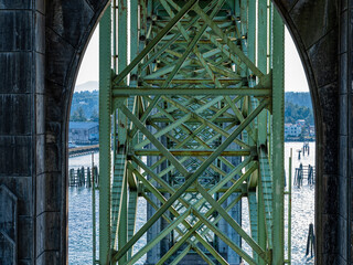 Detail of the lower arch underneath the north side of the Yaquina Bay Bridge in Newport, Oregon, USA