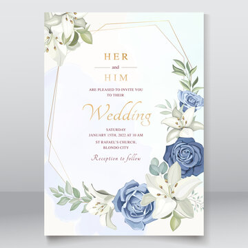 Wedding card with dusty blue roses