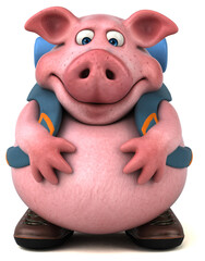 Fun backpacker pig cartoon character