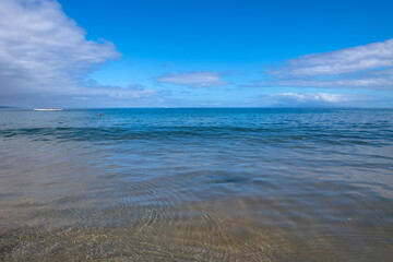 Sea view, nature background. Azure beach with and clear ocean water at sunny day.